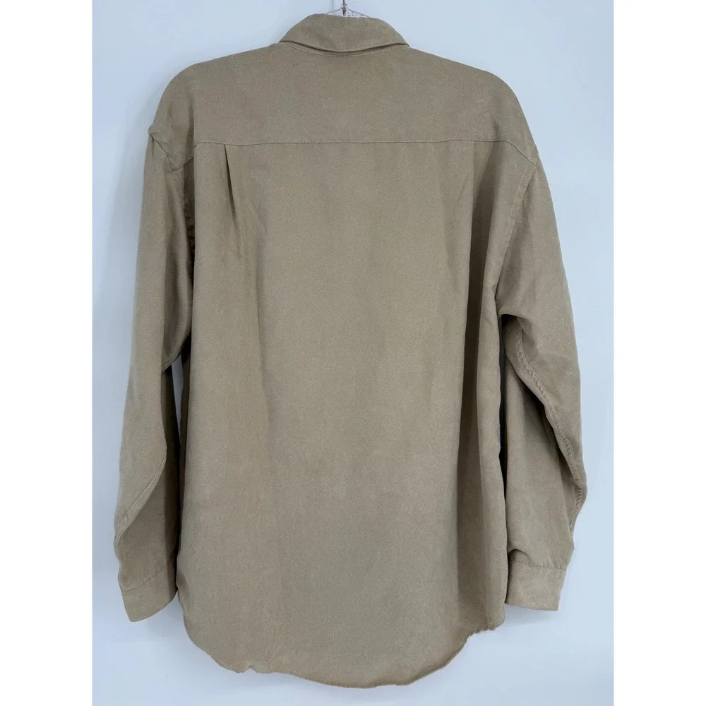 Van Heusen Mens Tan Soft Suede Button Down Shirt Long Sleeve Sz M 15-15.5